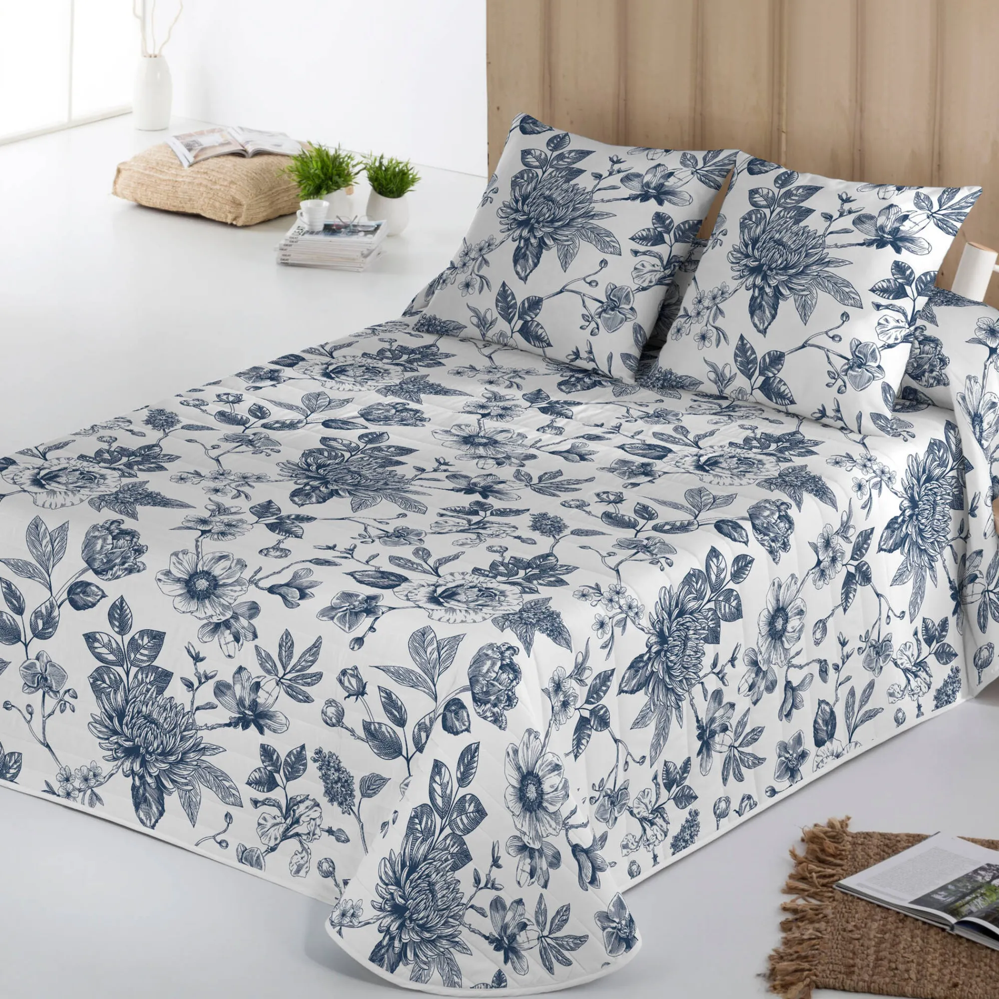 Deken En Bedsprei|Deken, Boutis En Bedsprei<Blancheporte Gematelasseerde besprei met print Mona wit / blauw