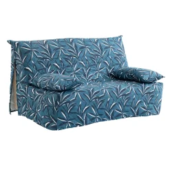 Zitbankhoes<Blancheporte Gematelasseerde BZ-zitbankhoes met bladerenprint blauw