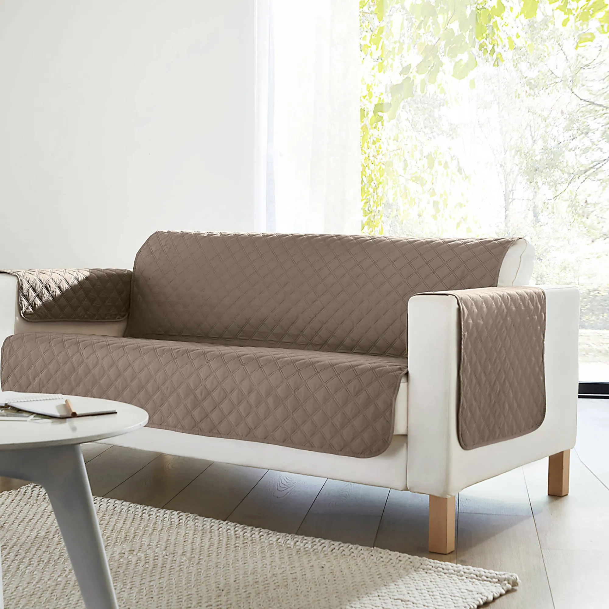 Zitbankhoes<Blancheporte Gematelasseerde salonbescherming in microvezel taupe