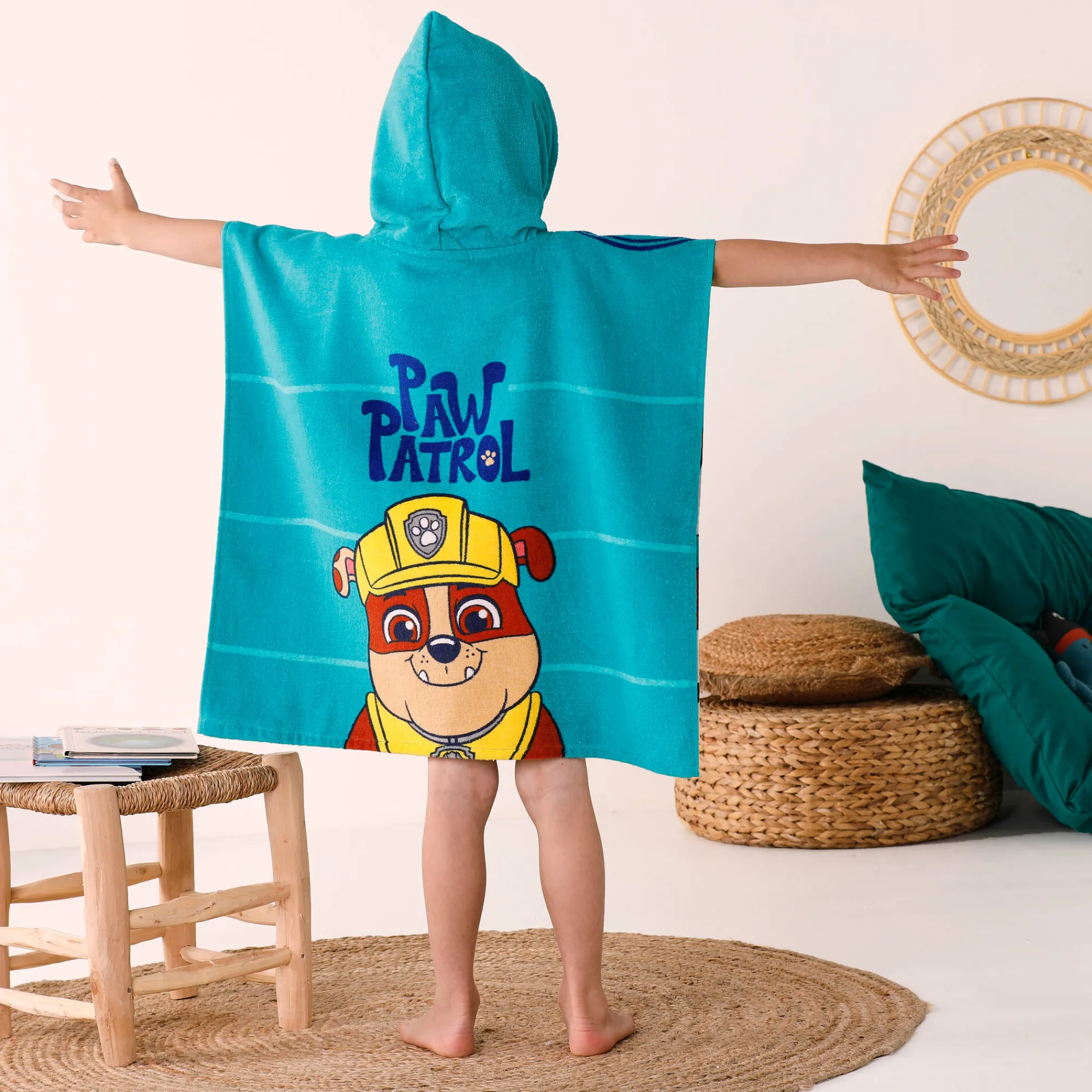 Badjas|Handdoek En Badlaken Kids<Patpatrouille Gepersonaliseerde kinderbadponcho Paw Patrol®, katoenen badstof en velours - 320g/m² smaragd
