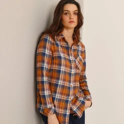 Bloes En Tuniek<Blancheporte Geruit hemd in flanel honing / blauw