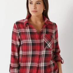 Bloes En Tuniek<Blancheporte Geruit hemd in flanel pruim / roze