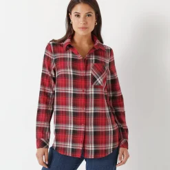 Bloes En Tuniek<Blancheporte Geruit hemd in flanel pruim / roze