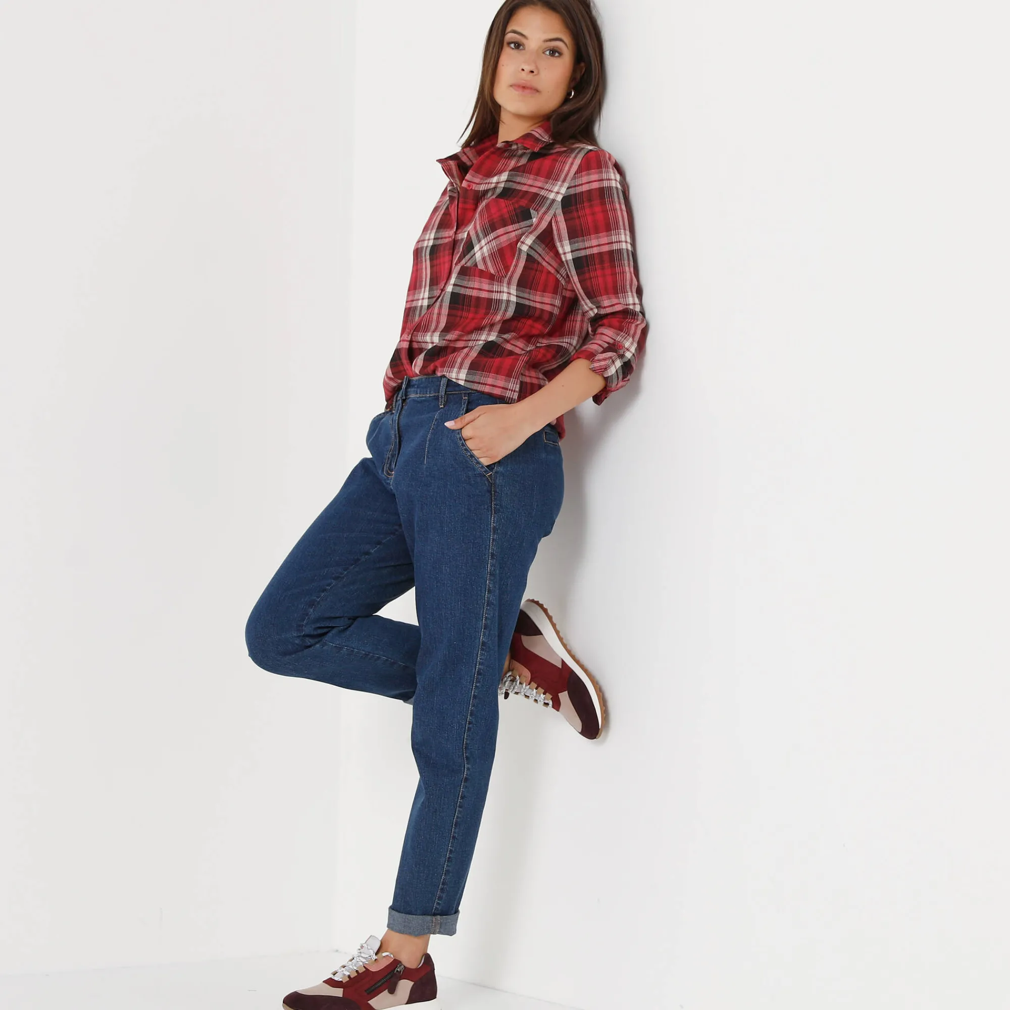 Bloes En Tuniek<Blancheporte Geruit hemd in flanel pruim / roze