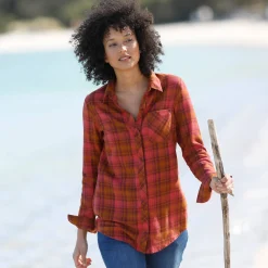 Bloes En Tuniek<Blancheporte Geruit hemd in flanel karamel / tomette