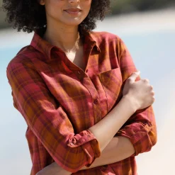 Bloes En Tuniek<Blancheporte Geruit hemd in flanel karamel / tomette