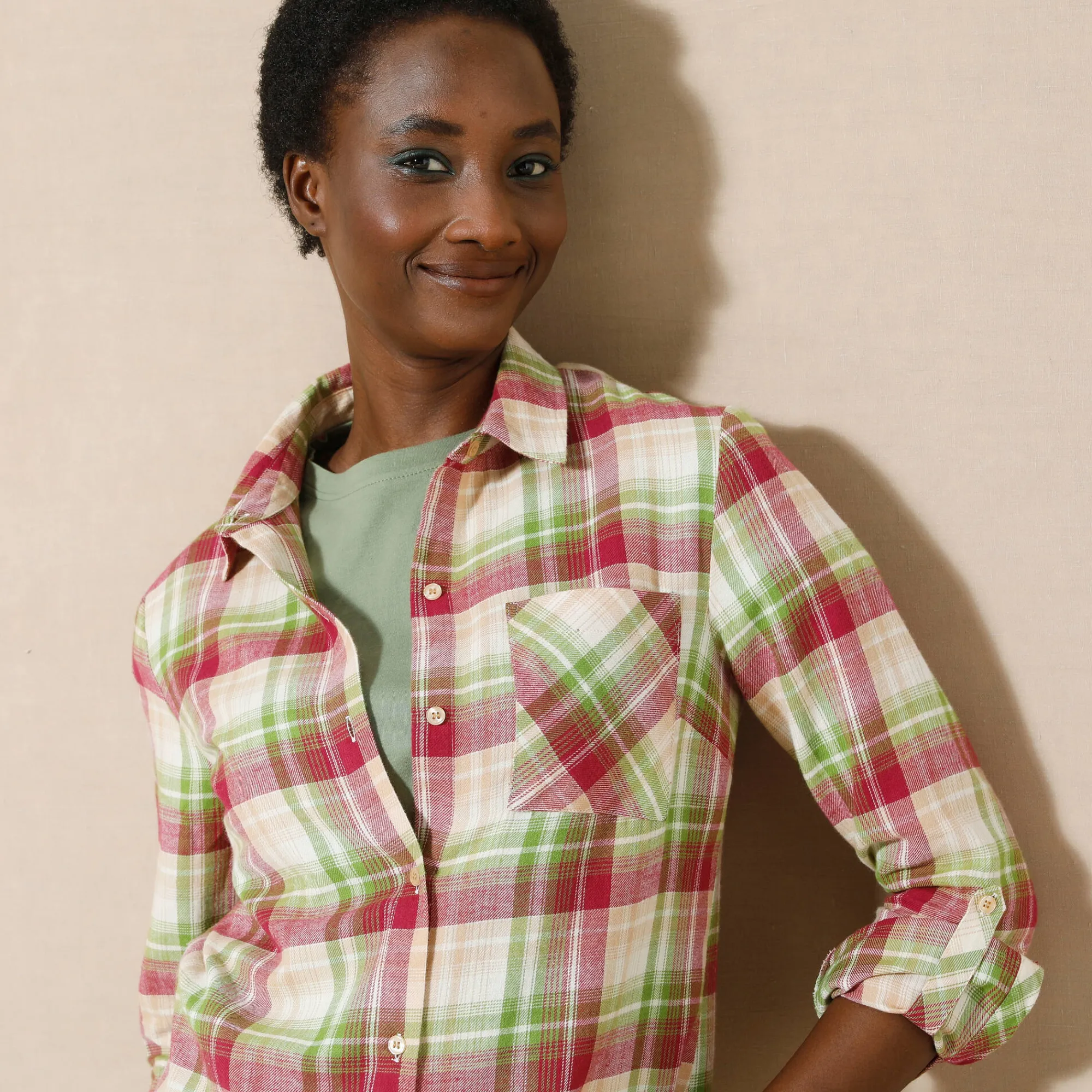 Bloes En Tuniek<Blancheporte Geruit hemd in flanel violine / groen
