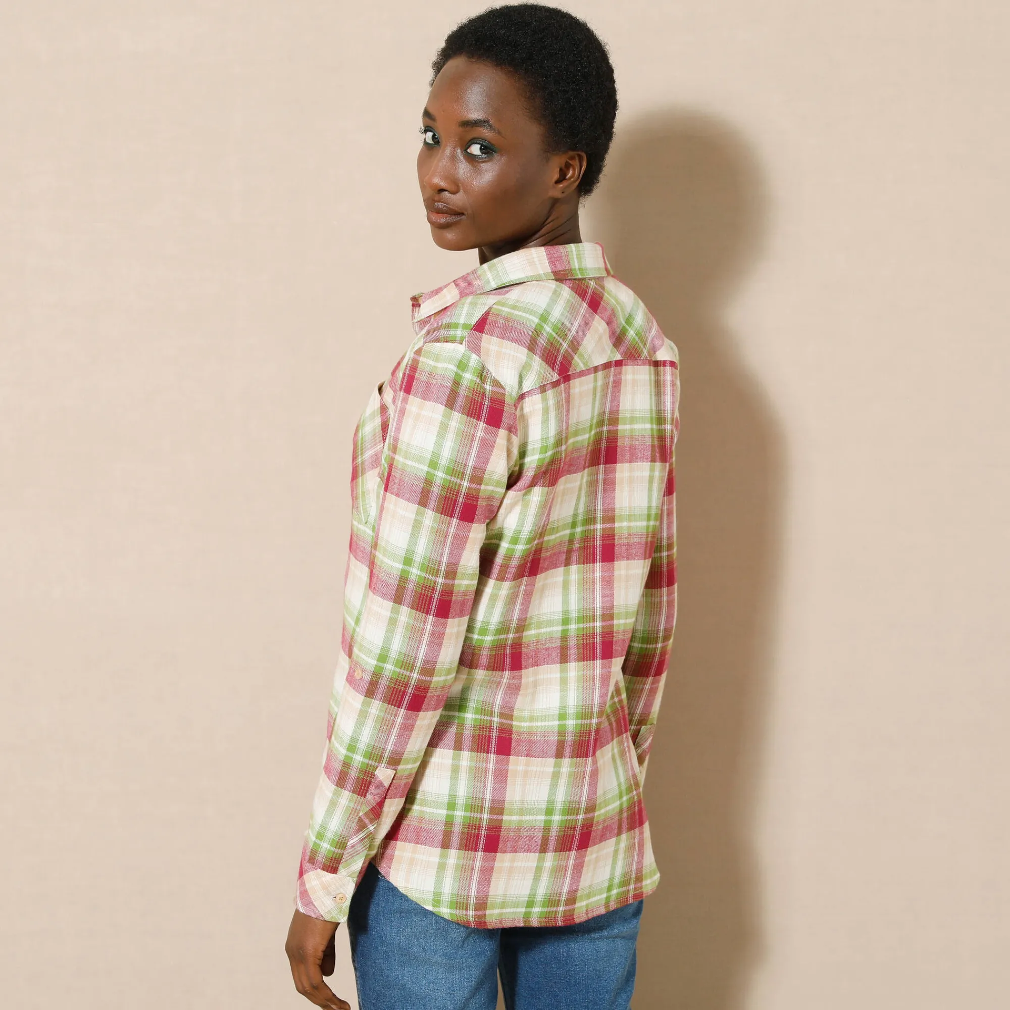 Bloes En Tuniek<Blancheporte Geruit hemd in flanel violine / groen
