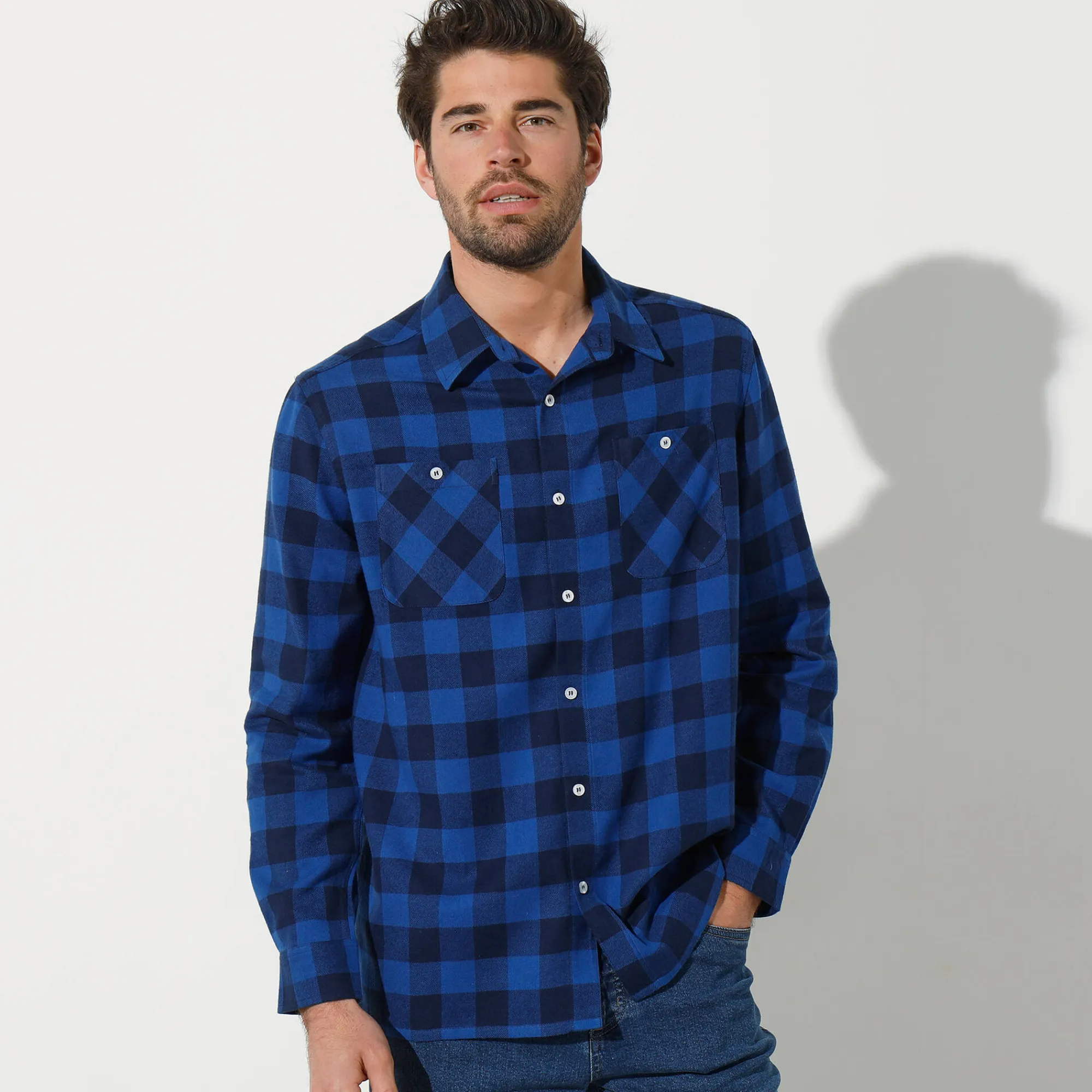 Feestoutfits Heren|T-Shirt, Hemd En Polo<Blancheporte Geruit hemd in flanel - set van 3 koper + blauw + groen