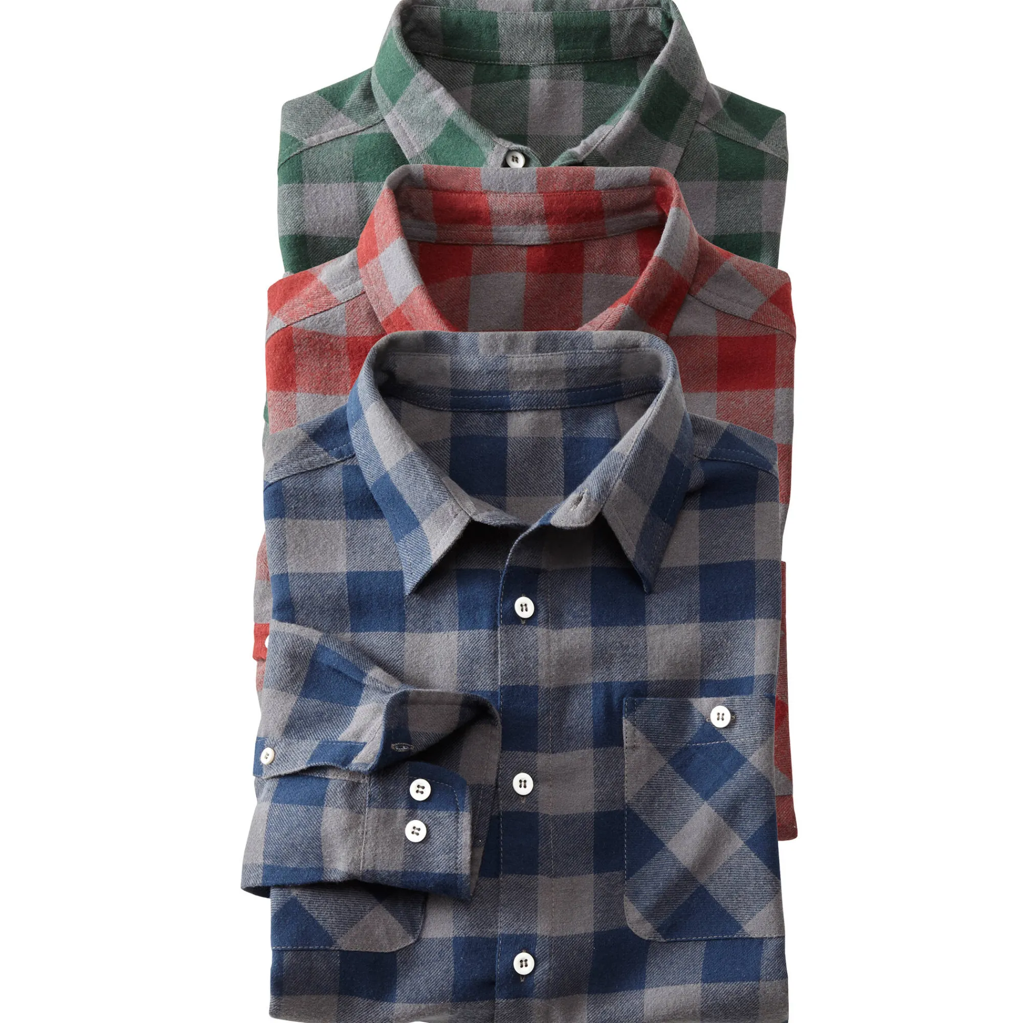 T-Shirt, Hemd En Polo<Blancheporte Geruit hemd in flanel - set van 3 groen + bordeaux + marine