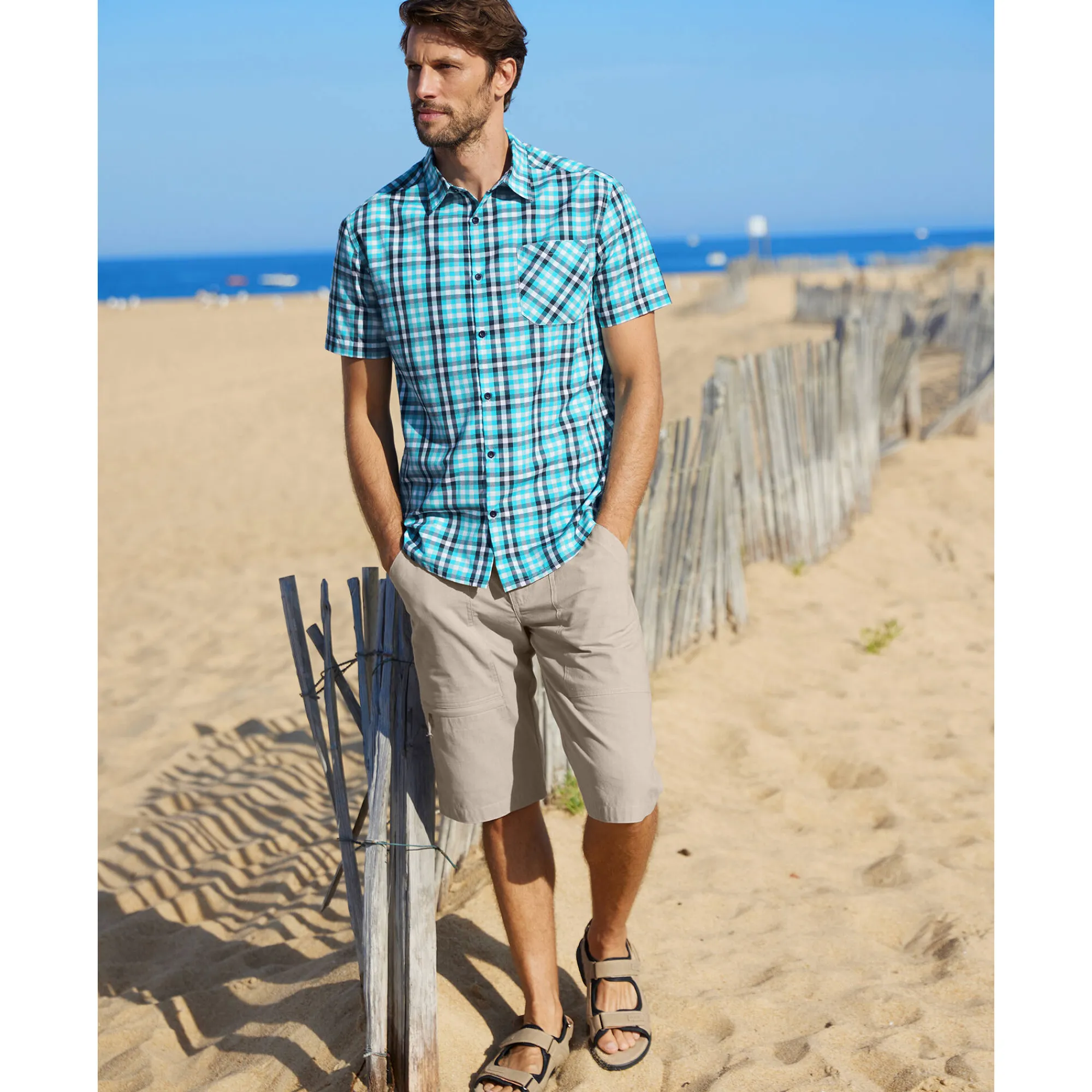 T-Shirt, Hemd En Polo<Blancheporte Geruit hemd in polykatoen met korte mouwen blauw