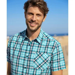 T-Shirt, Hemd En Polo<Blancheporte Geruit hemd in polykatoen met korte mouwen blauw