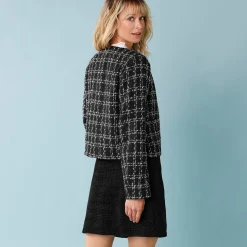 Feestoutfits Dames|Jas En Mantel<Blancheporte Geruit tweedjasje voor kleine lengtes, lange mouwen zwart