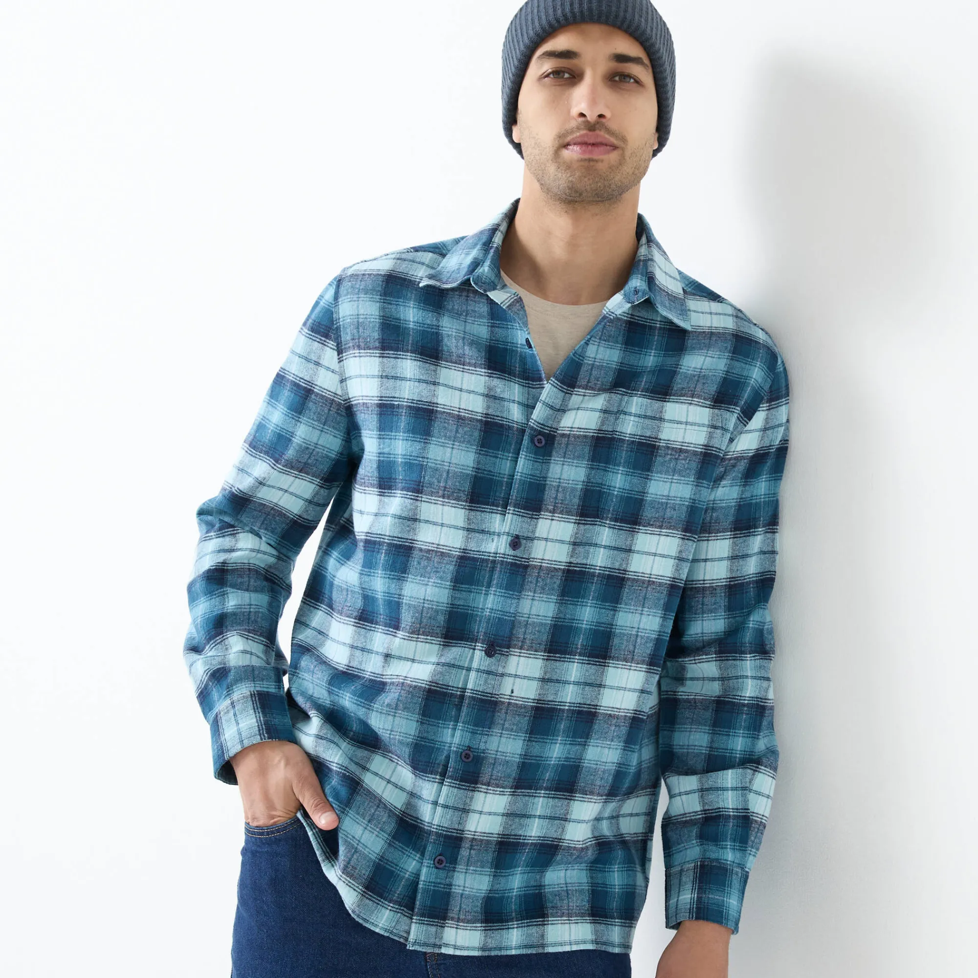 T-Shirt, Hemd En Polo<Blancheporte Geruit werkhemd in flanel - set van 2 kleuren wijnrood + celadon