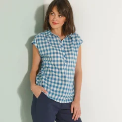 Bloes En Tuniek<Blancheporte Geruite bloes, korte mouwen met omslag blauw
