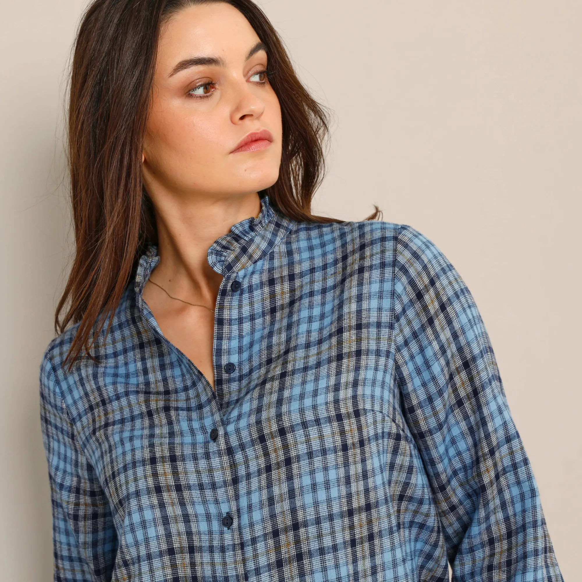 Bloes En Tuniek<Blancheporte Geruite blouse, flanel marine / blauw