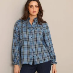 Bloes En Tuniek<Blancheporte Geruite blouse, flanel marine / blauw