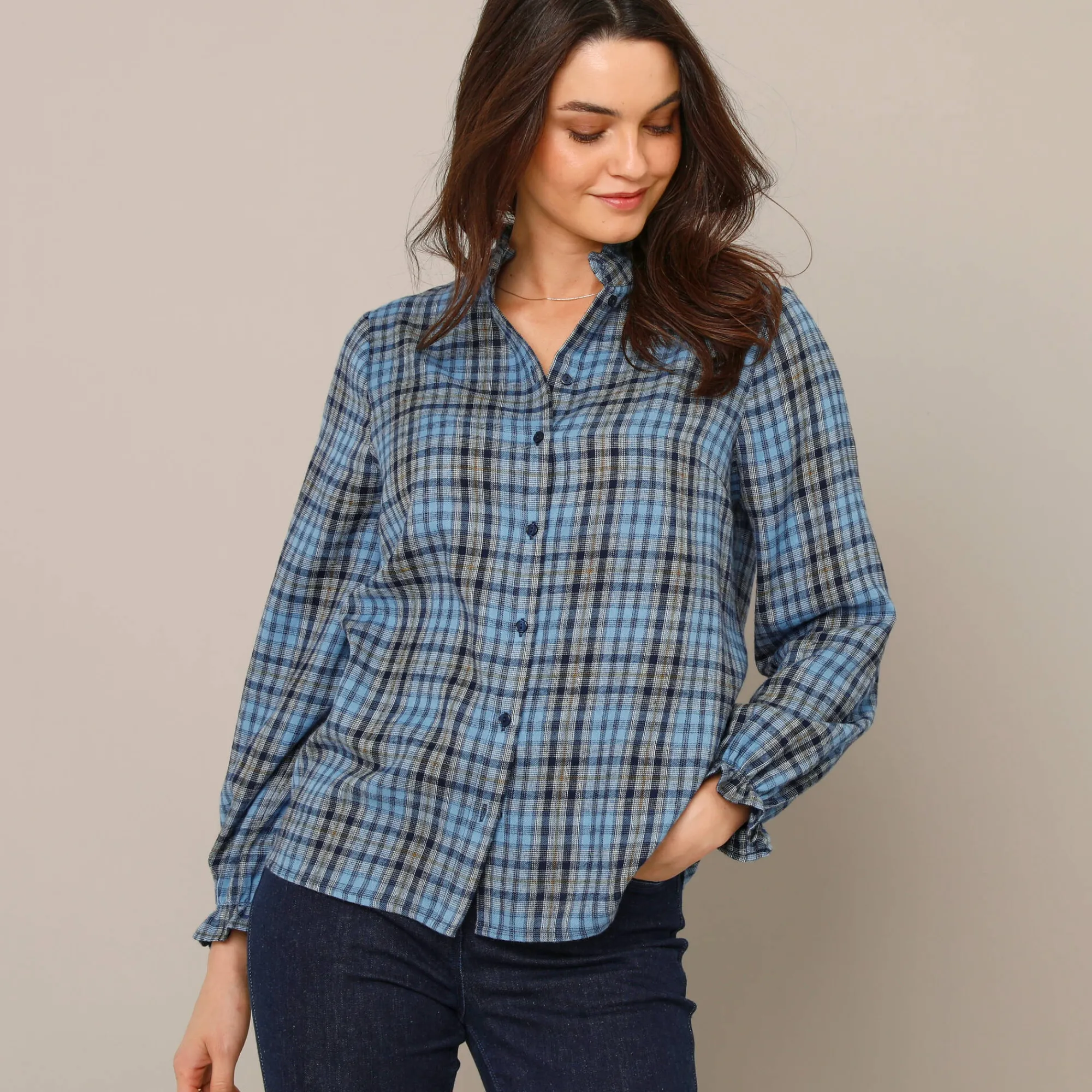Bloes En Tuniek<Blancheporte Geruite blouse, flanel marine / blauw