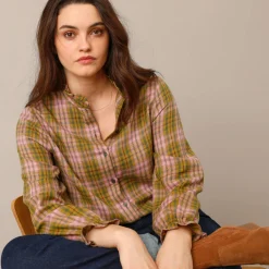 Bloes En Tuniek<Blancheporte Geruite blouse, flanel kaki / roze