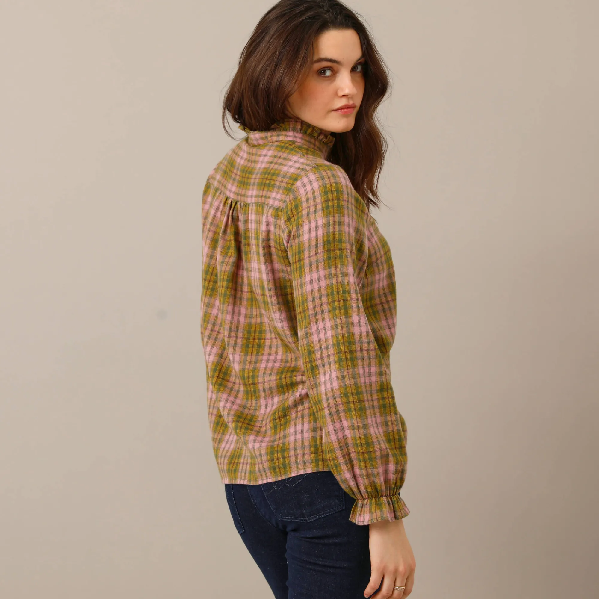 Bloes En Tuniek<Blancheporte Geruite blouse, flanel kaki / roze