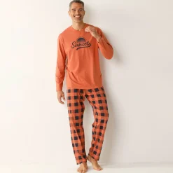Pyjama En Kamerjas<Blancheporte Geruite pyjama in katoen met lange mouwen abrikoos