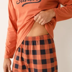 Pyjama En Kamerjas<Blancheporte Geruite pyjama in katoen met lange mouwen abrikoos