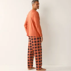 Pyjama En Kamerjas<Blancheporte Geruite pyjama in katoen met lange mouwen abrikoos