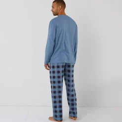 Pyjama En Kamerjas<Blancheporte Geruite pyjama in katoen met lange mouwen grijsblauw