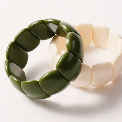 Accessoires En Juwelen<Blancheporte Geschulpte, elastische armband, set van 2 groen / ecru
