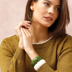 Accessoires En Juwelen<Blancheporte Geschulpte, elastische armband, set van 2 groen / ecru