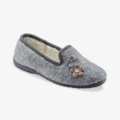 Sloffen|Sloffen<Blancheporte Gesloten pantoffels met bloemetjes chiné grijs