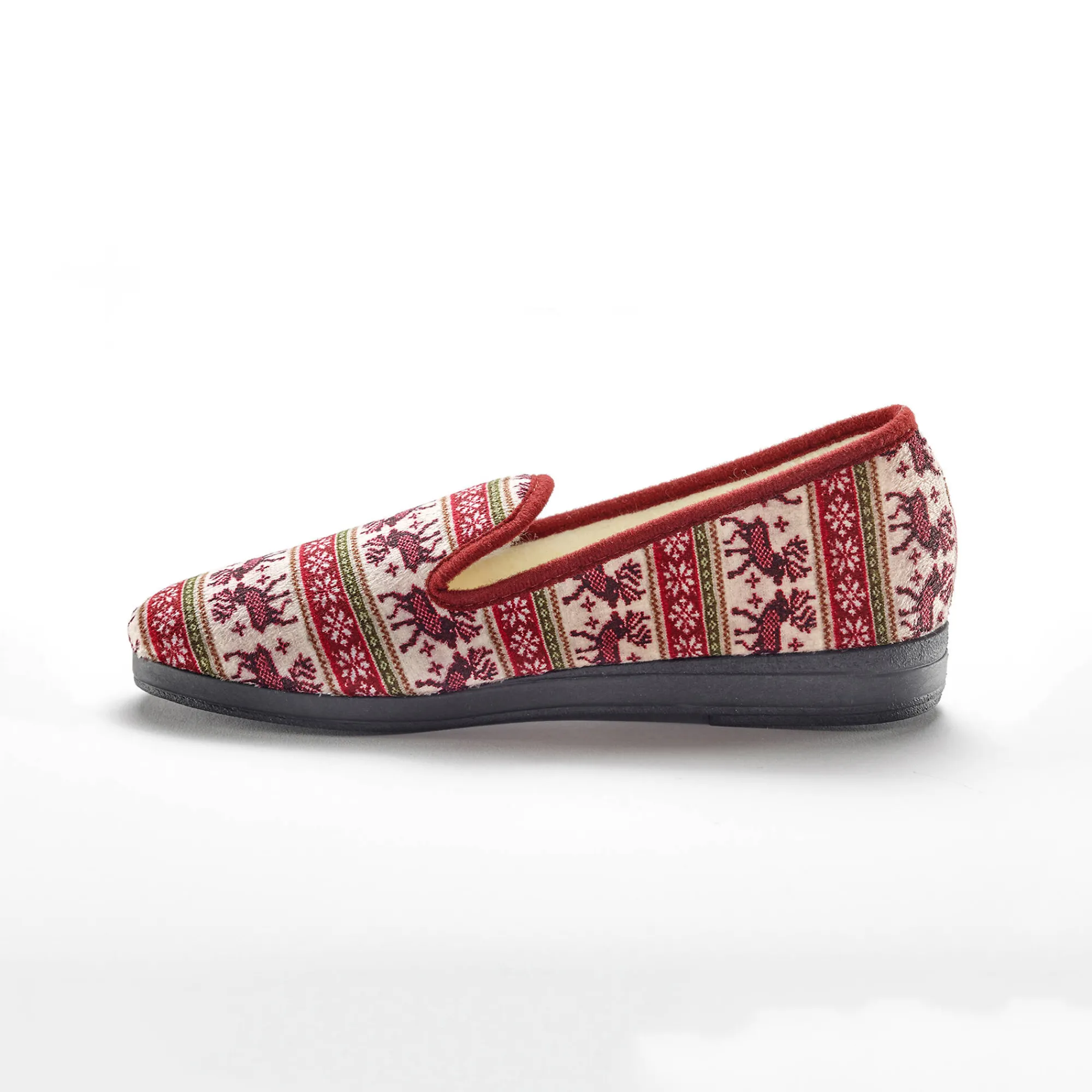 Sloffen|Sloffen<Blancheporte Gesloten pantoffels met winterse print en nepbontvoering bordeaux
