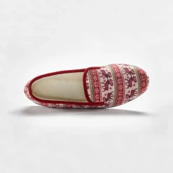 Sloffen|Sloffen<Blancheporte Gesloten pantoffels met winterse print en nepbontvoering bordeaux