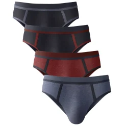 Ondergoed<Blancheporte Gesloten slip met contrasterende naden, hoge taille - set van 4 jeansblauw + bordeaux
