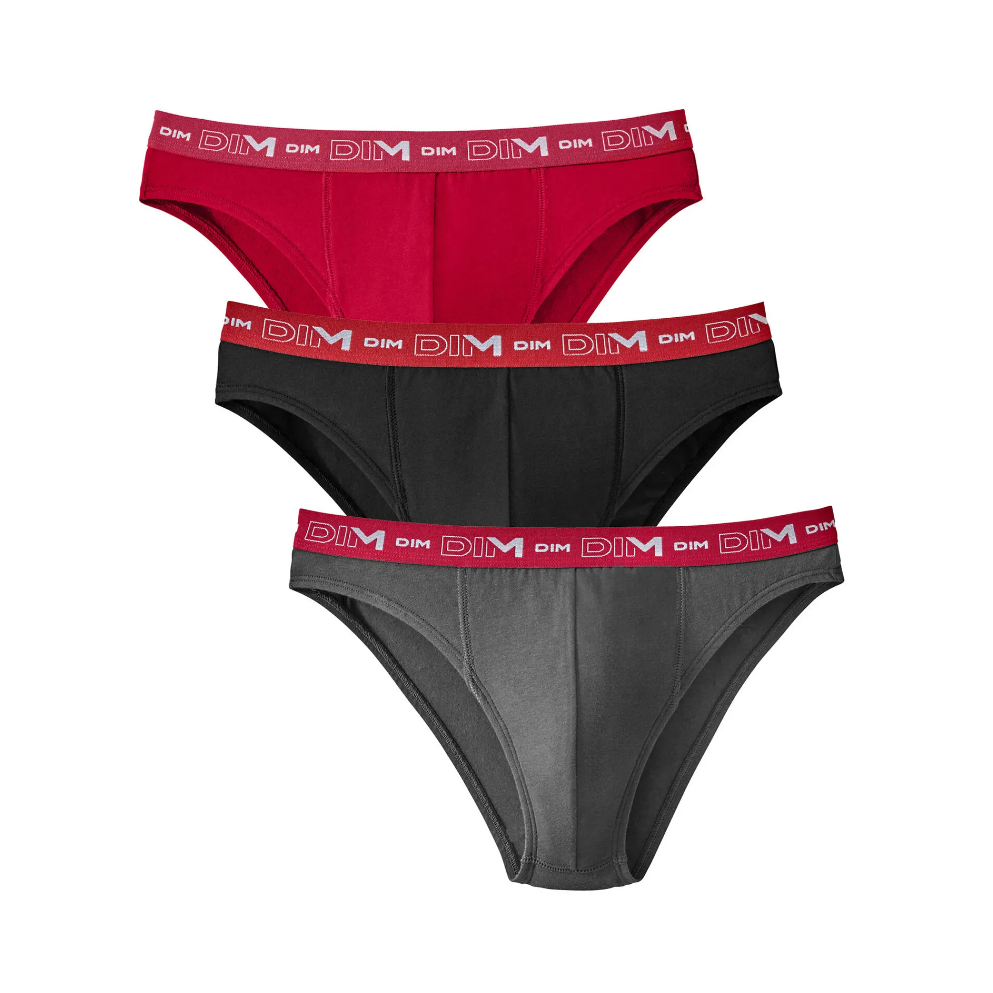Ondergoed<Dim Gesloten slip met lage taille - set van 3 zwart + rood + grijs