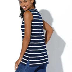 T-Shirt En Topje<Blancheporte Gestreept topje met ronde hals marine / wit