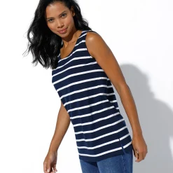 T-Shirt En Topje<Blancheporte Gestreept topje met ronde hals marine / wit