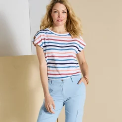 T-Shirt En Topje<Blancheporte Gestreept T-shirt met knoopdetail in jerseytricot wit / veelkleurig