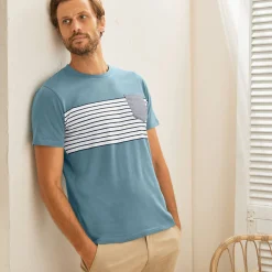 T-Shirt, Hemd En Polo<Blancheporte Gestreept T-shirt met korte mouwen laguneblauw