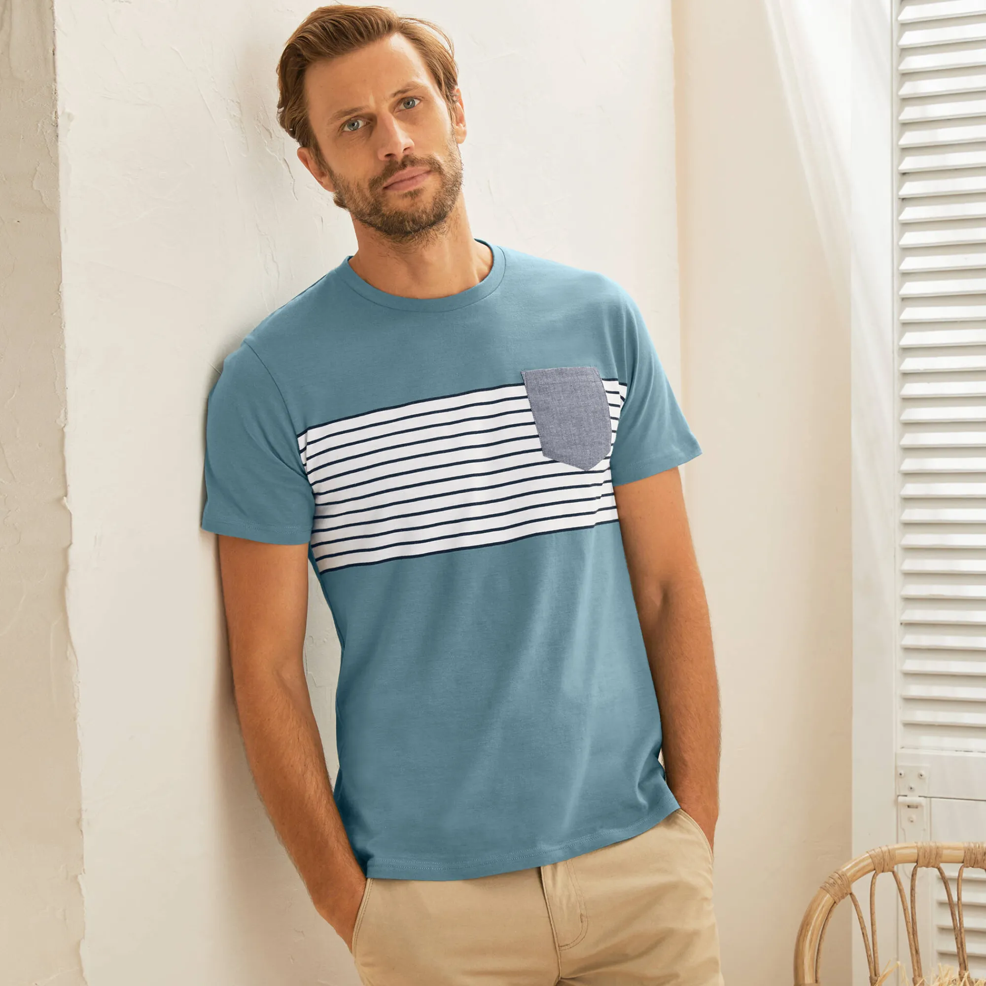 T-Shirt, Hemd En Polo<Blancheporte Gestreept T-shirt met korte mouwen laguneblauw