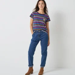 T-Shirt En Topje<Blancheporte Gestreept T-shirt met korte mouwen, goudkleurig hartje marine / veelkleurig
