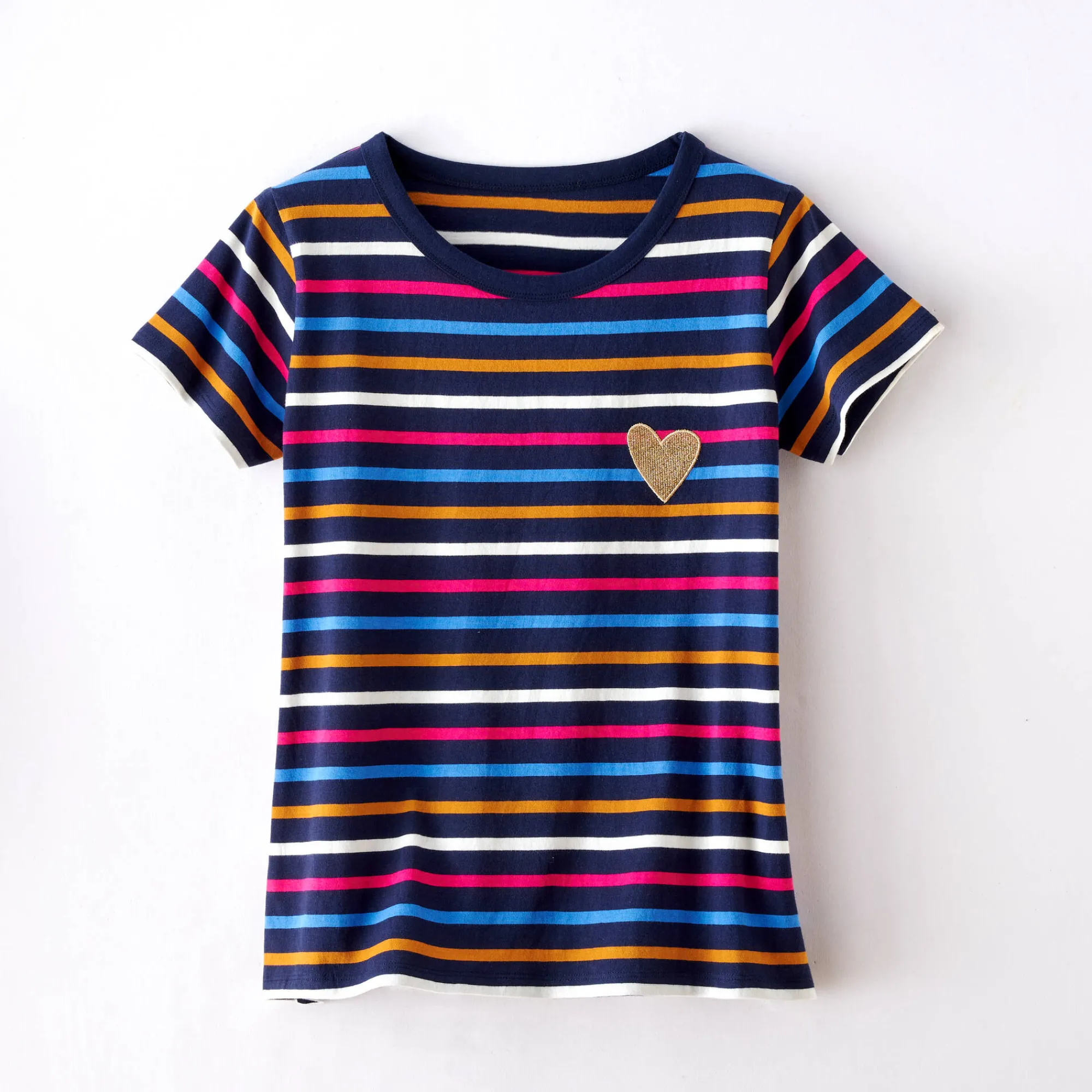T-Shirt En Topje<Blancheporte Gestreept T-shirt met korte mouwen, goudkleurig hartje marine / veelkleurig