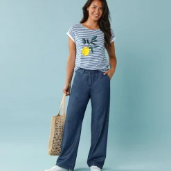 T-Shirt En Topje<Blancheporte Gestreept T-shirt met korte mouwen en geplaatste print, Kleine Lengtes wit / blauw