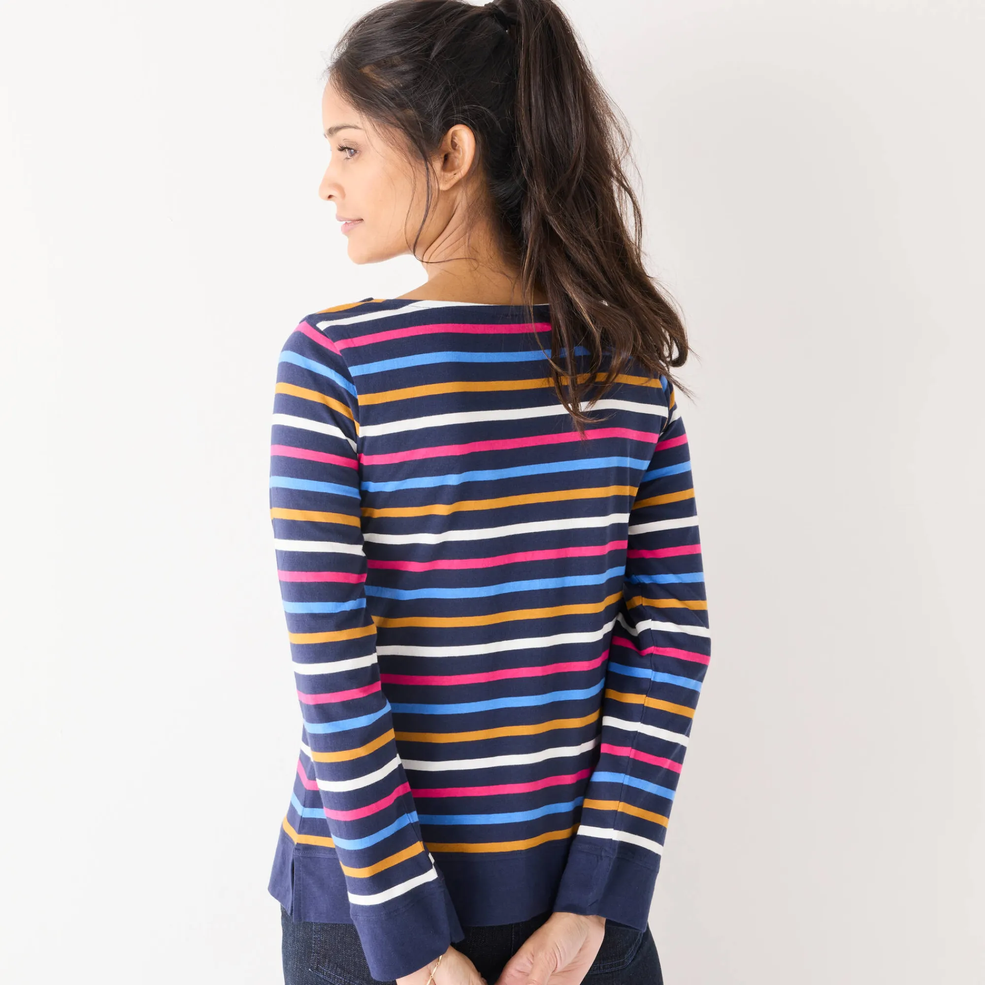 T-Shirt En Topje<Blancheporte Gestreept T-shirt met lange mouwen, goudkleurig hartje marine / veelkleurig
