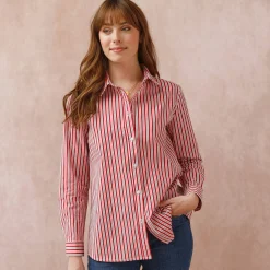 Bloes En Tuniek<Blancheporte Gestreepte bloes met knoopsluiting wit / rood