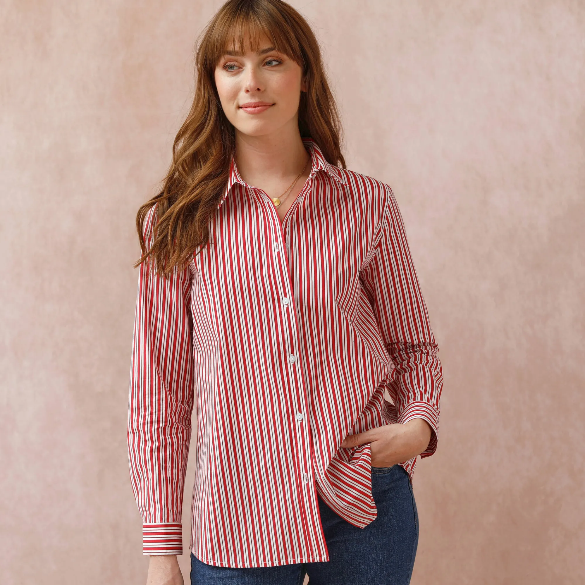 Bloes En Tuniek<Blancheporte Gestreepte bloes met knoopsluiting wit / rood