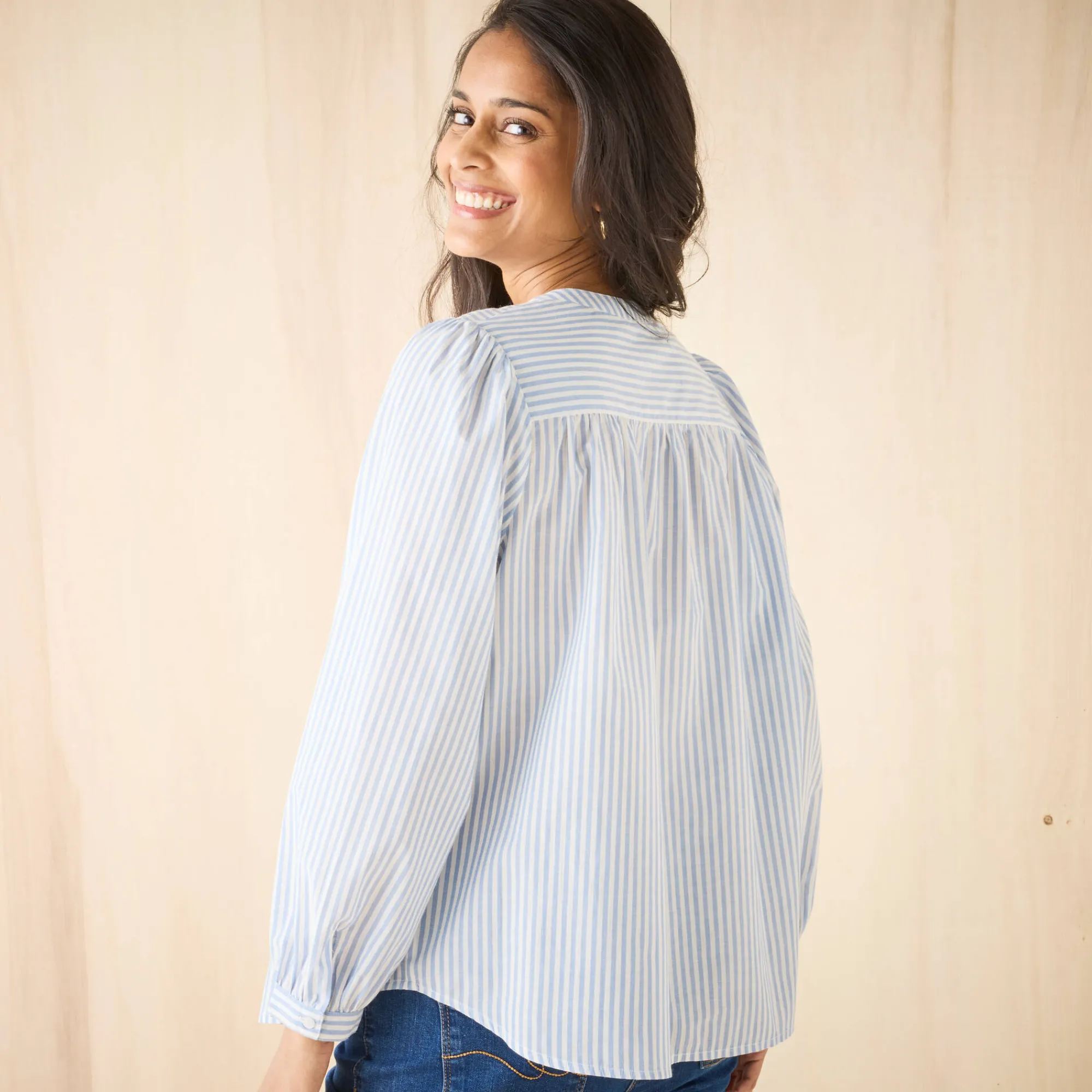 Bloes En Tuniek<Blancheporte Gestreepte bloes met knopen en ronde hals blauw / wit