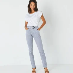 Broek<Blancheporte Gestreepte broek in recht model, voor kleine gestaltes blauw / wit