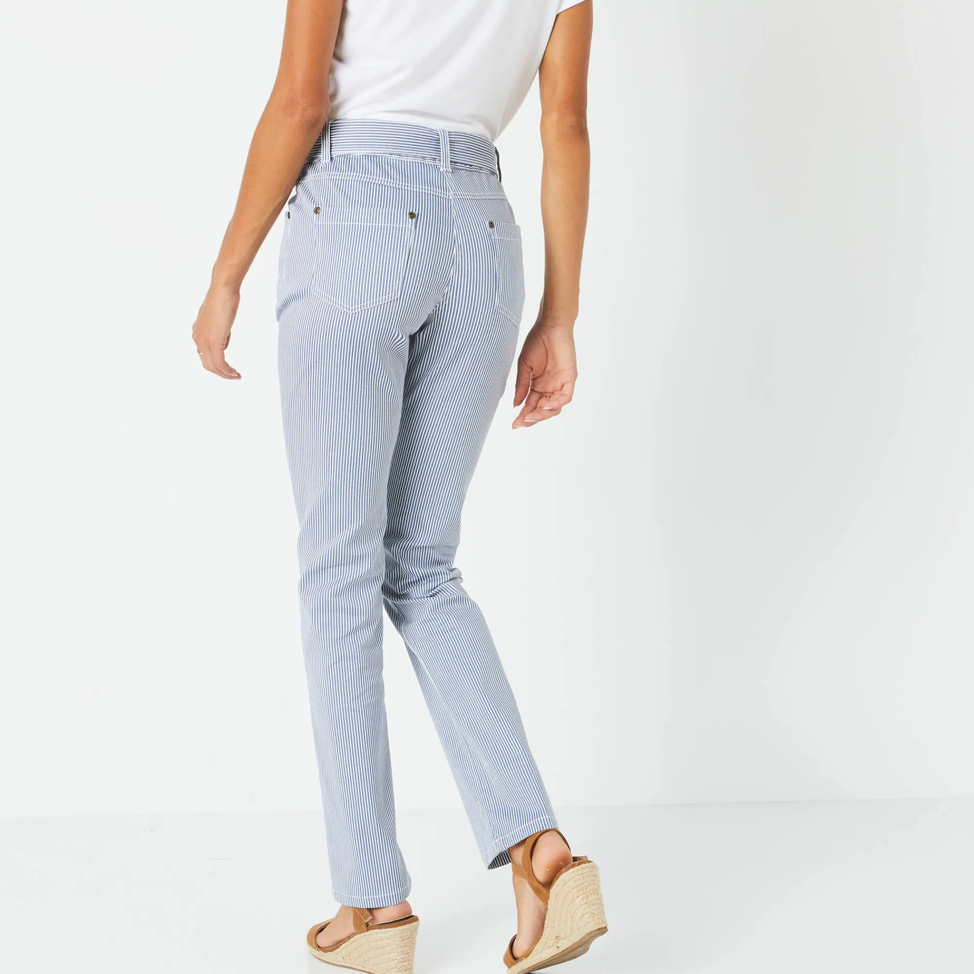 Broek<Blancheporte Gestreepte broek in recht model, voor kleine gestaltes blauw / wit
