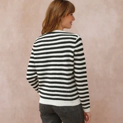 Trui En Vest<Blancheporte Gestreepte cardigan in fantasietricot ecru / zwart